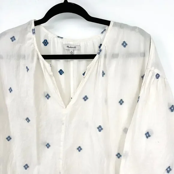 Madewell White and Blue Jacquard Peasant Dress Women's Medium - Picture 7 of 7